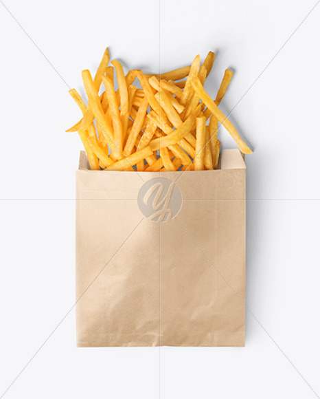 Kraft Paper Bag with French Fries Mockup