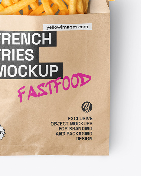 Kraft Paper Bag with French Fries Mockup