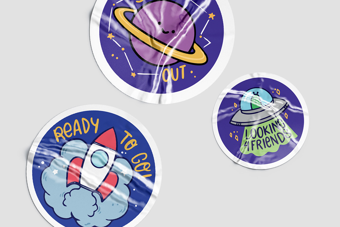 Crumpled Round Stickers Mockups Crumpled Round Stickers Mockups