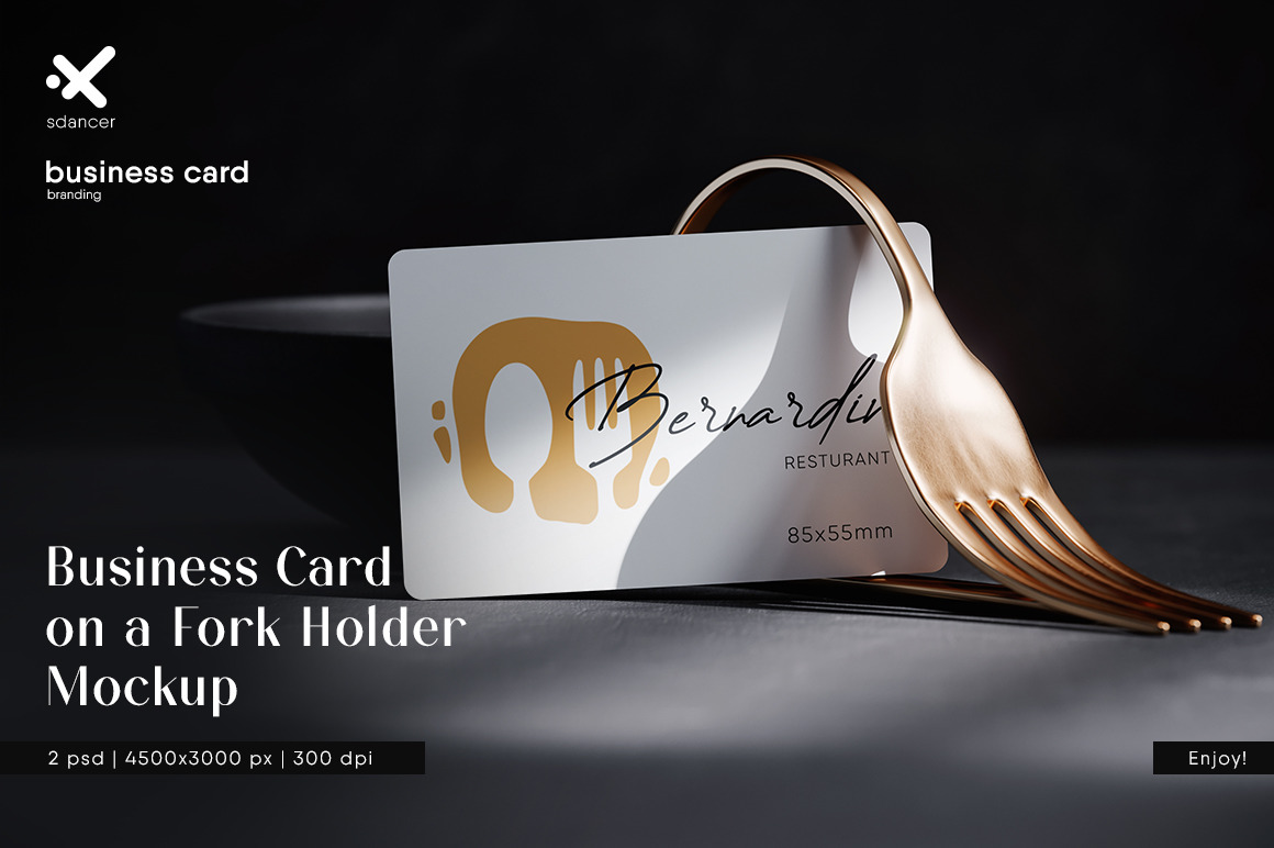 Restaurant Business Card on a Fork Holder Mockup Restaurant Business Card on a Fork Holder Mockup