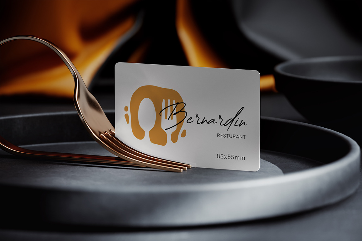 Restaurant Business Card on a Fork Holder Mockup Restaurant Business Card on a Fork Holder Mockup