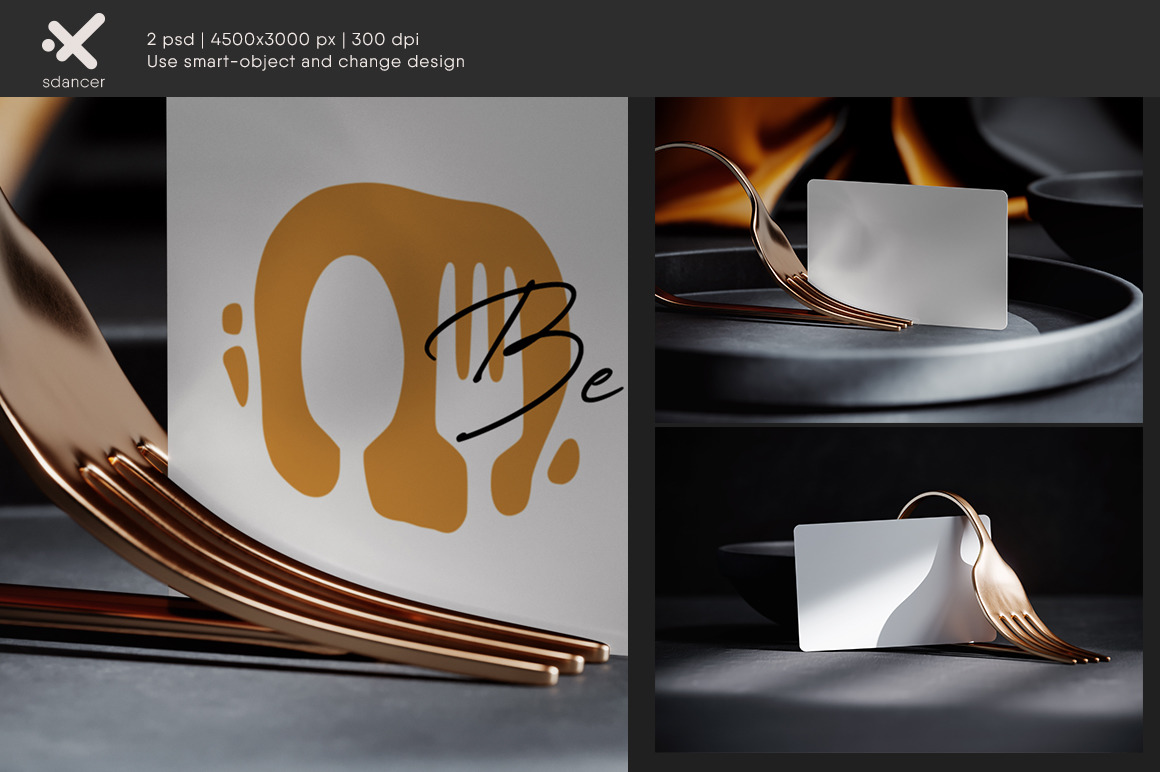 Restaurant Business Card on a Fork Holder Mockup Restaurant Business Card on a Fork Holder Mockup