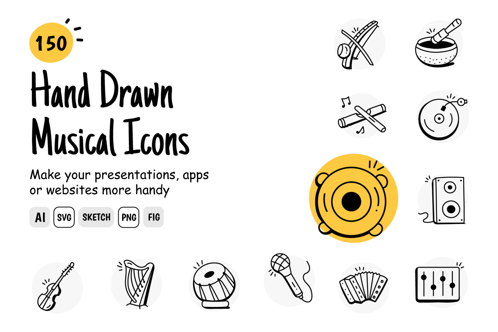 Hand Drawn Musical Icons Hand Drawn Musical Icons