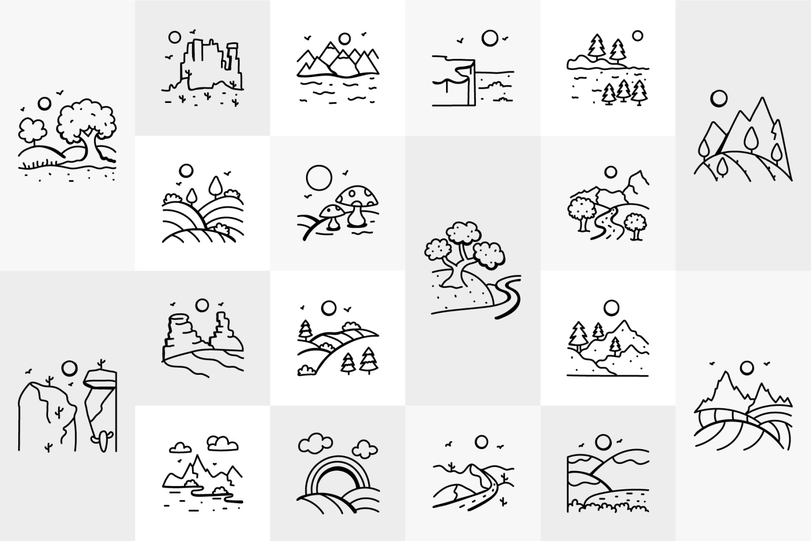 Hand Drawn Nature Landscape Icons Hand Drawn Nature Landscape Icons