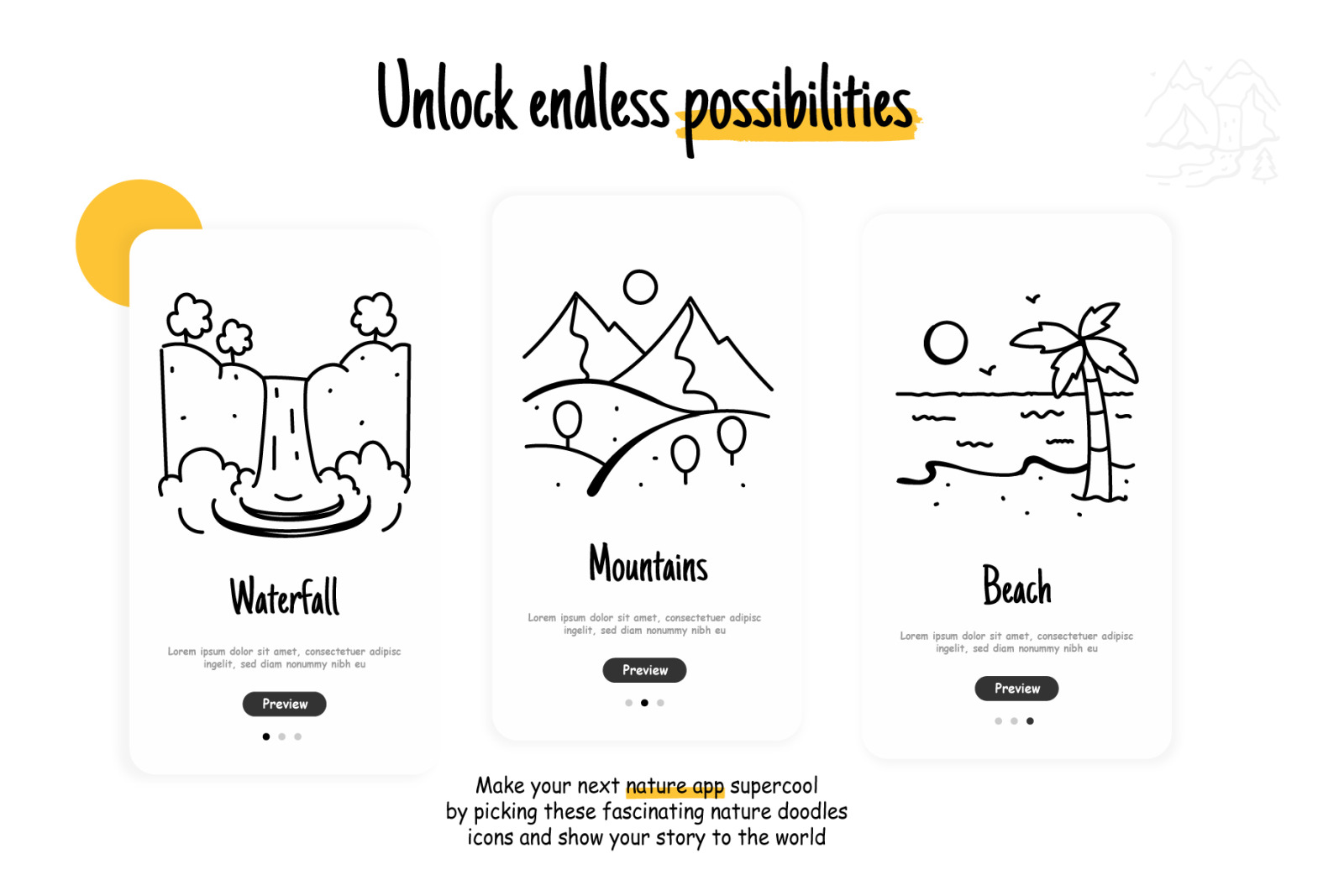 Hand Drawn Nature Landscape Icons Hand Drawn Nature Landscape Icons