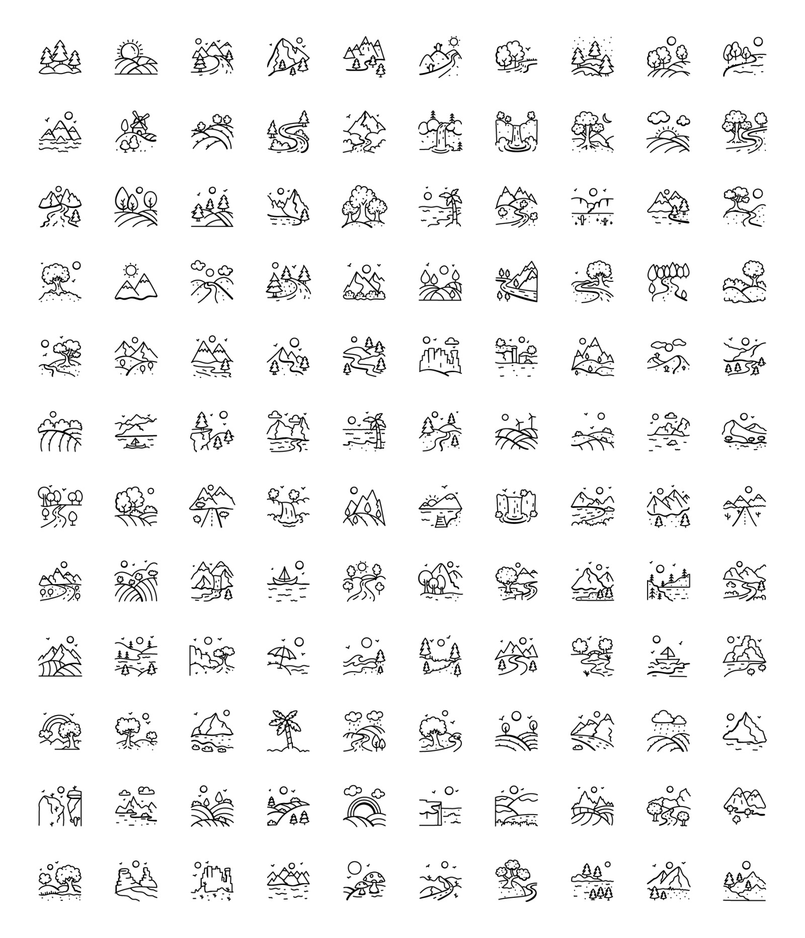 Hand Drawn Nature Landscape Icons Hand Drawn Nature Landscape Icons