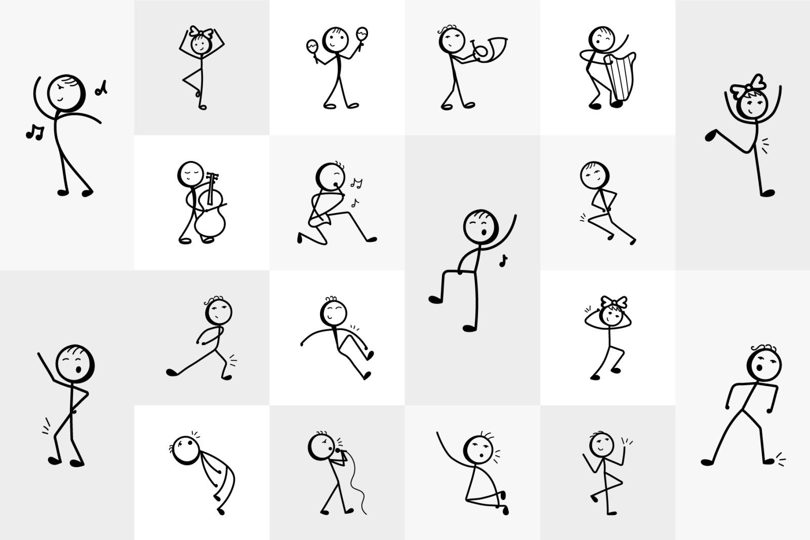 Hand Drawn Stick Figure Icons on Yellow Images Creative Store - 131910