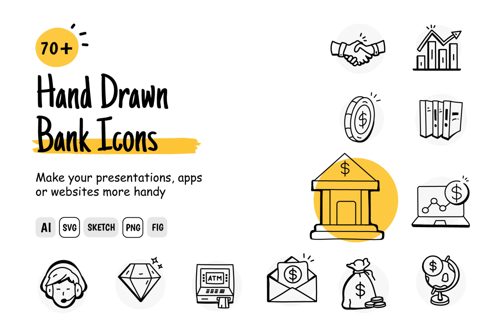Hand Drawn Bank Icons Hand Drawn Bank Icons
