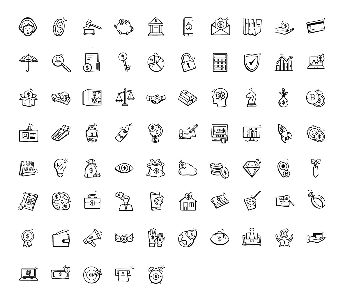 Hand Drawn Bank Icons Hand Drawn Bank Icons