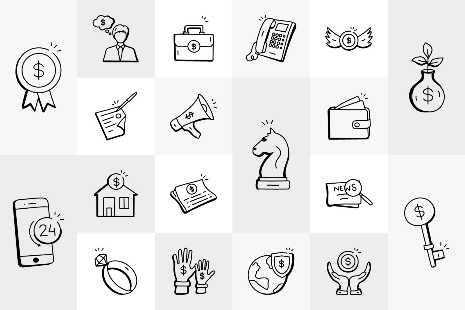Hand Drawn Bank Icons Hand Drawn Bank Icons