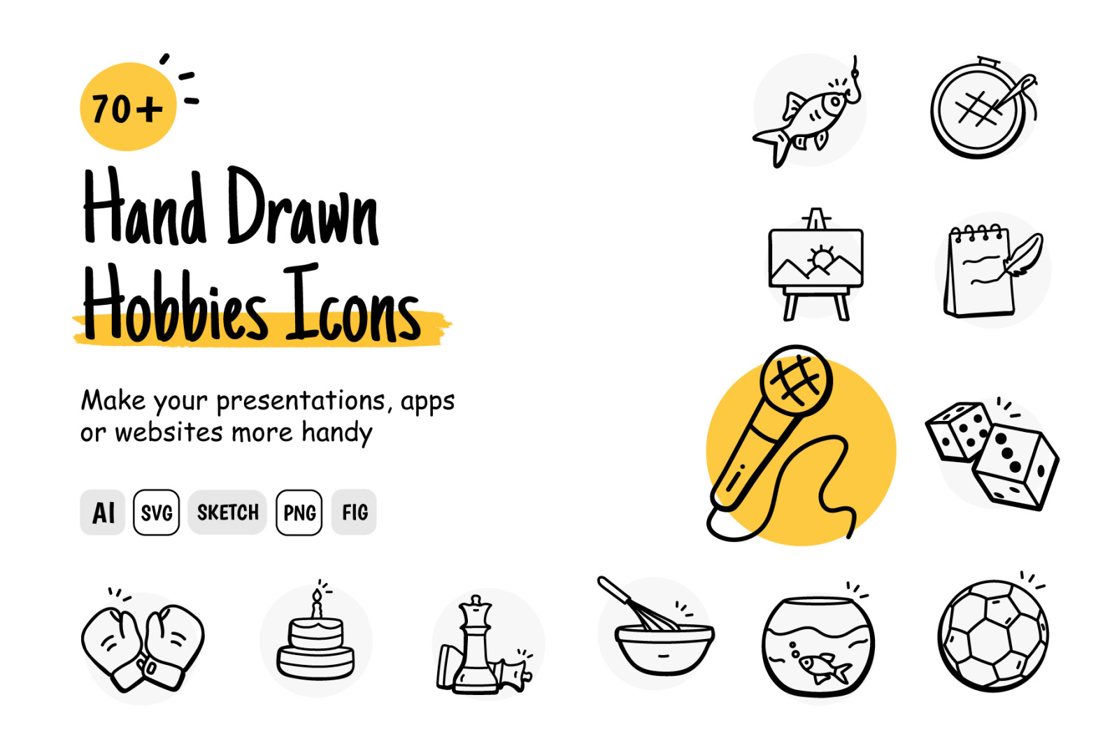 Hand Drawn Hobbies Icons Hand Drawn Hobbies Icons