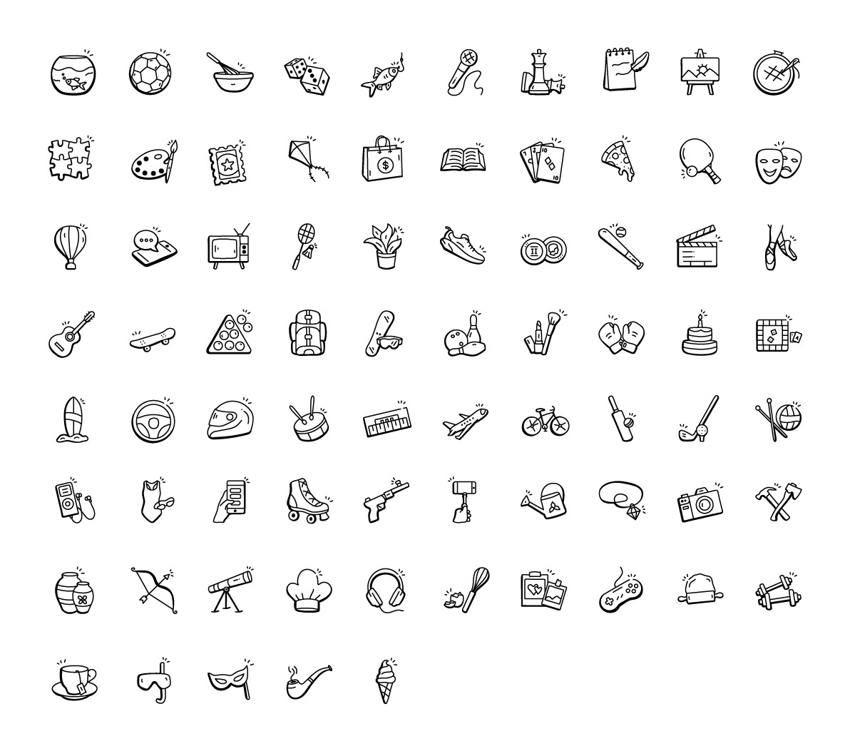 Hand Drawn Hobbies Icons Hand Drawn Hobbies Icons