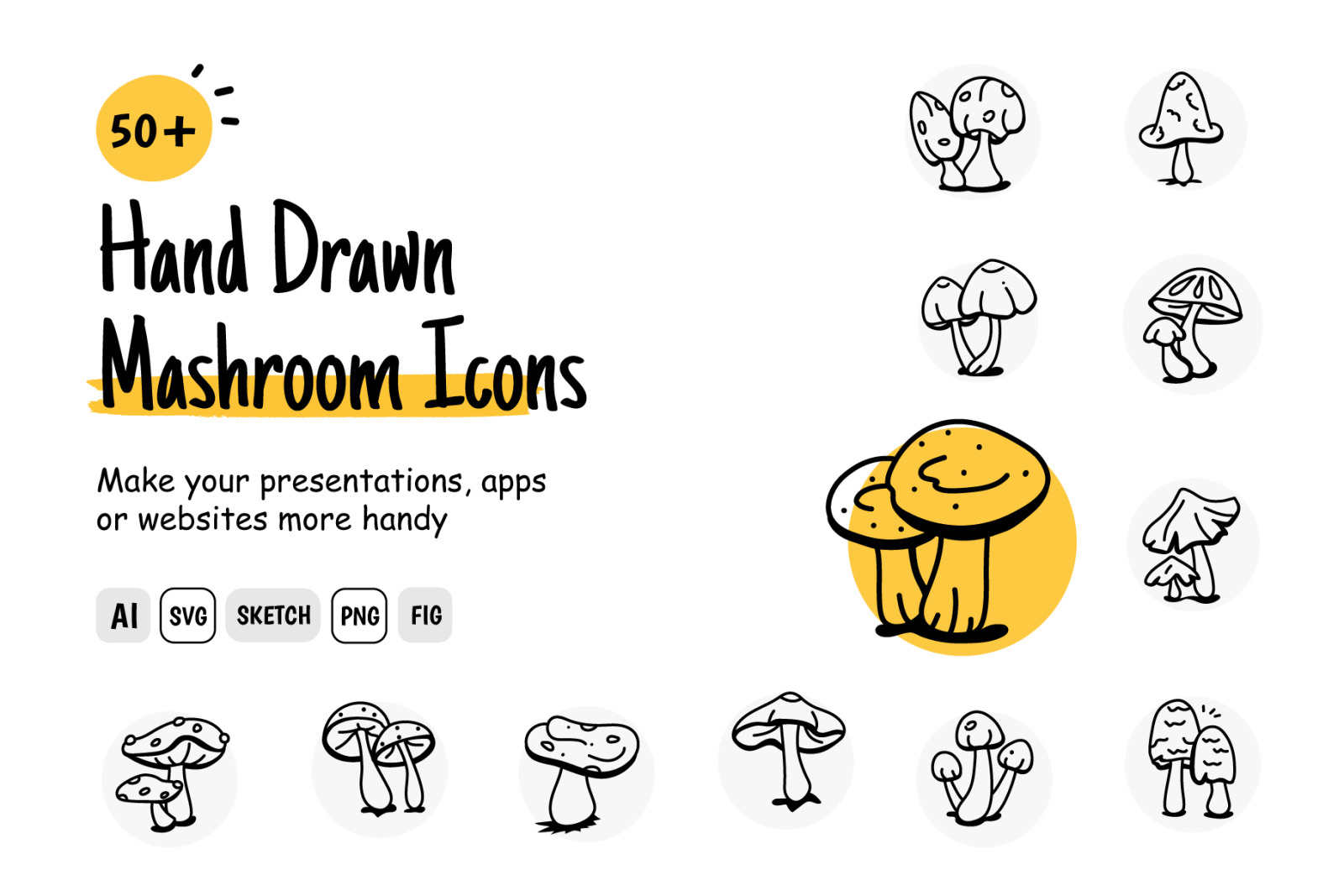 Hand Drawn Mushroom Icons Hand Drawn Mushroom Icons