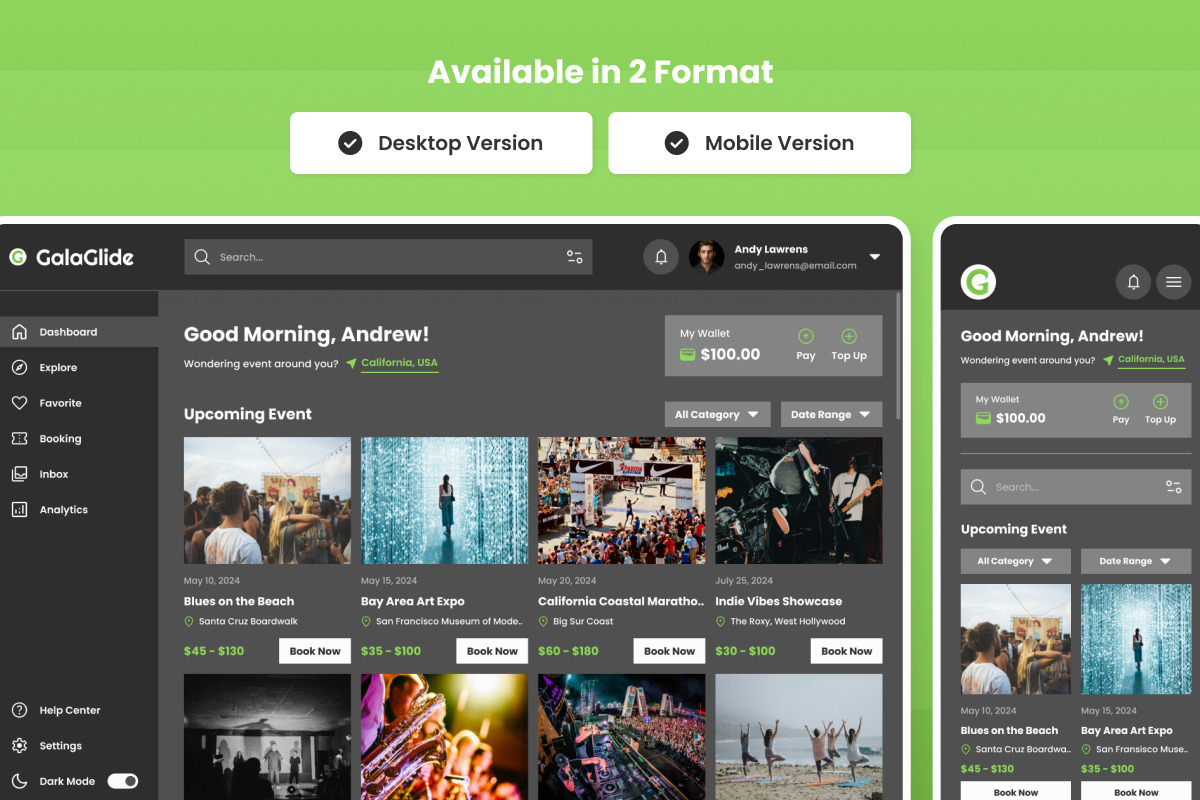 GalaGlide - Event Booking Dashboard V1 GalaGlide - Event Booking Dashboard V1