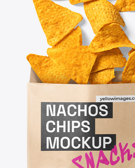 Kraft Paper Bag with Nachos Mockup