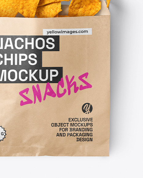 Kraft Paper Bag with Nachos Mockup