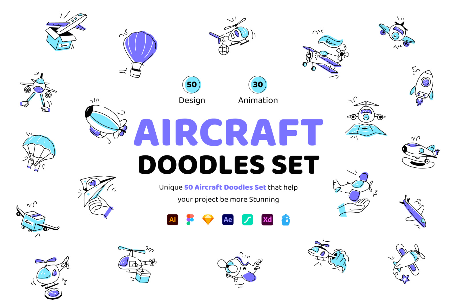 Animated Aircraft Doodle Set