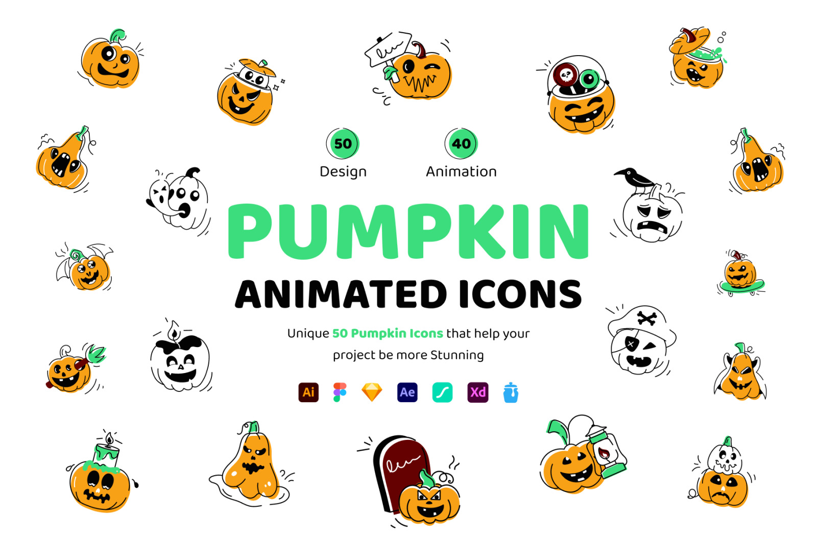 Animated Pumpkin Doodle Icons