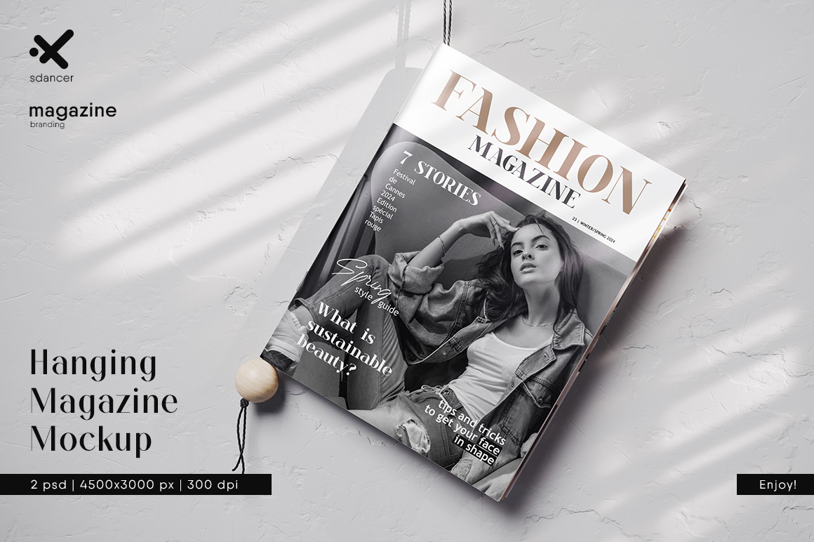 Hanging Magazine on Cord Holder Mockup Hanging Magazine on Cord Holder Mockup