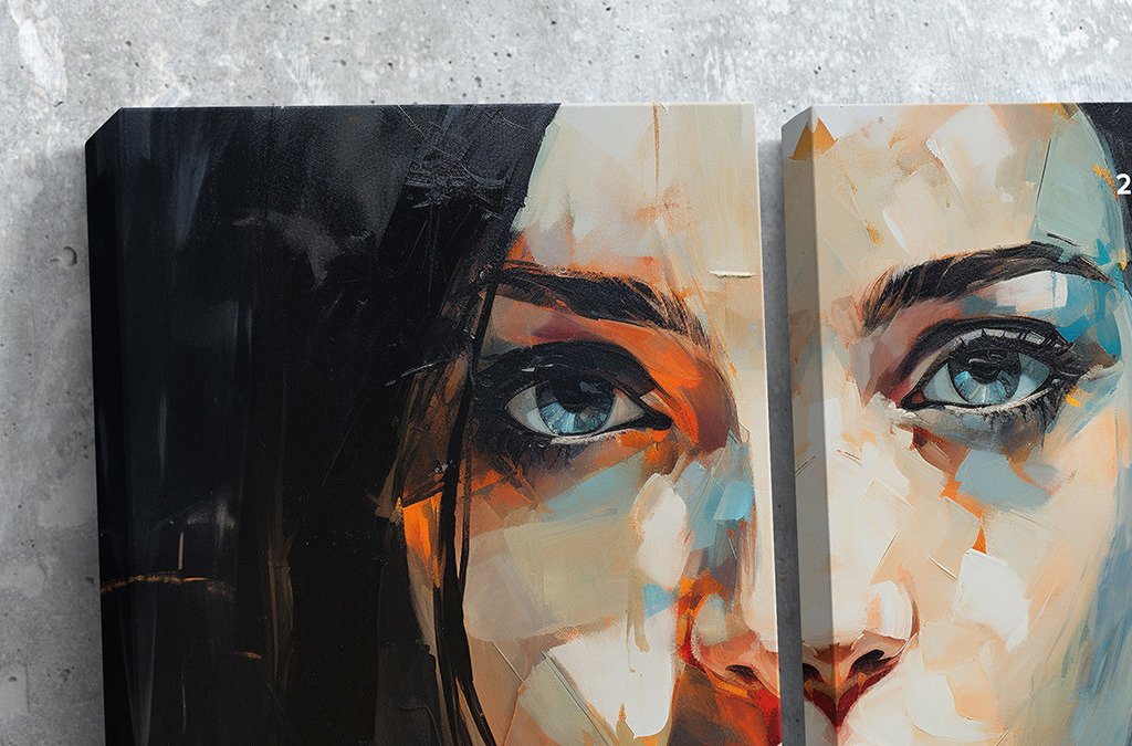 Side Leaning 2 Panel Canvas Ratio 3x4 Mockup - 1.5 In Side Leaning 2 Panel Canvas Ratio 3x4 Mockup - 1.5 In