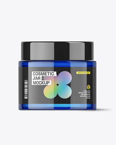 Blue Glass Cosmetic Jar Mockup