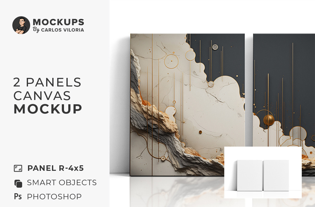Front Leaning 2 Panel Canvas Ratio 4x5 Mockup Front Leaning 2 Panel Canvas Ratio 4x5 Mockup