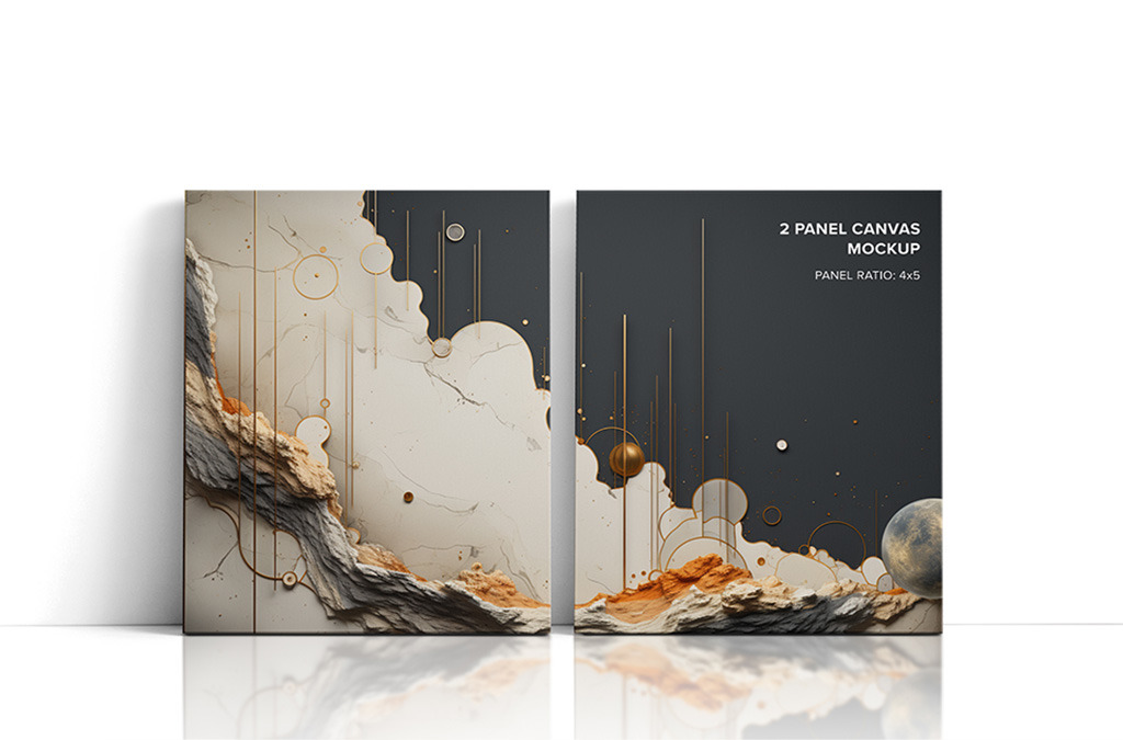 Front Leaning 2 Panel Canvas Ratio 4x5 Mockup Front Leaning 2 Panel Canvas Ratio 4x5 Mockup