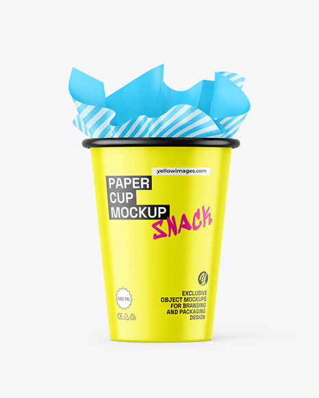 Glossy Paper Cup w/ French Fries Mockup