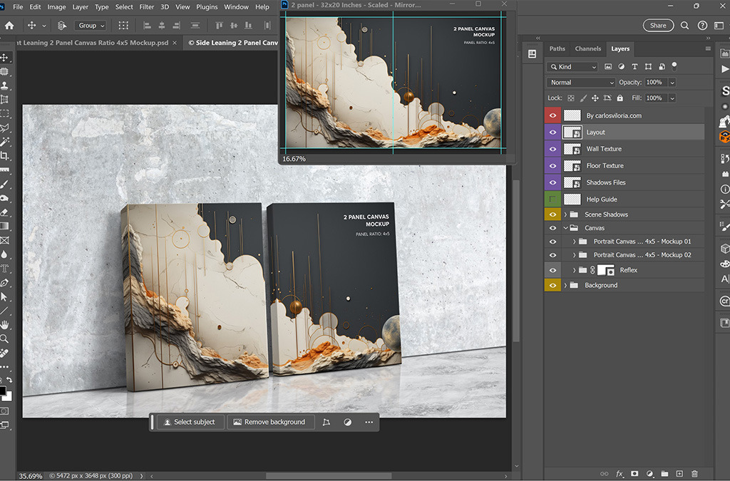 Side Leaning 2 Panel Ratio 4x5 Canvas Mockup Side Leaning 2 Panel Ratio 4x5 Canvas Mockup