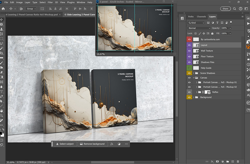 Side Leaning 2 Panel Ratio 4x5 Canvas Mockup