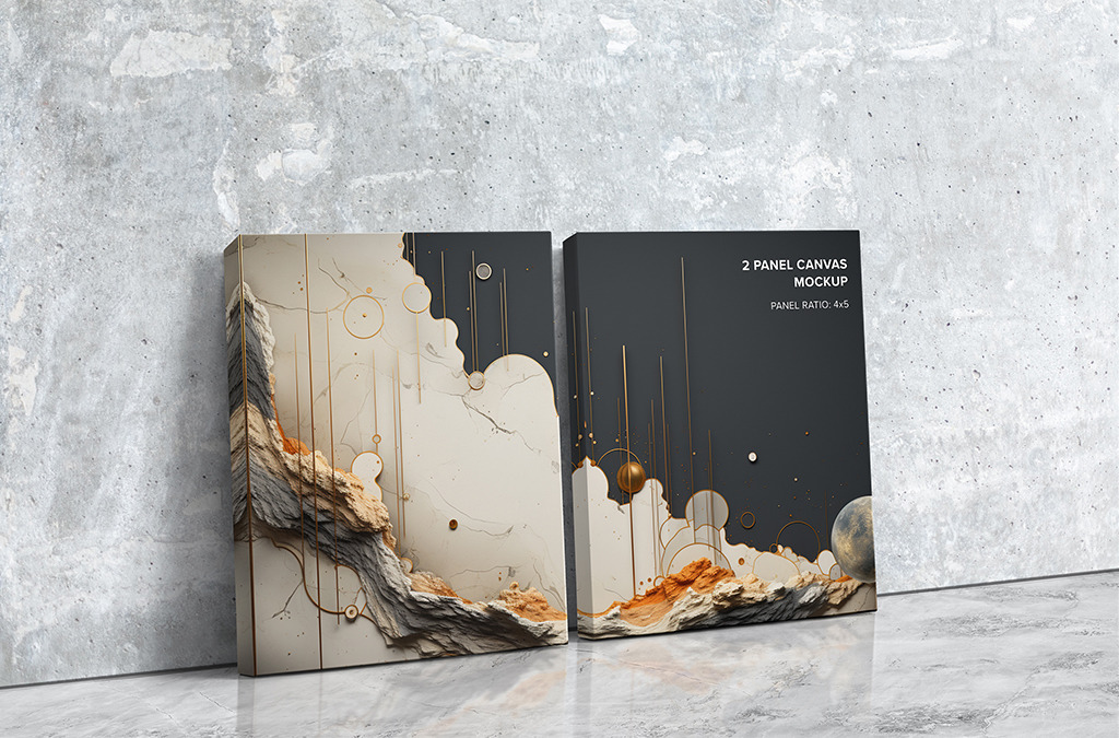 Side Leaning 2 Panel Ratio 4x5 Canvas Mockup Side Leaning 2 Panel Ratio 4x5 Canvas Mockup