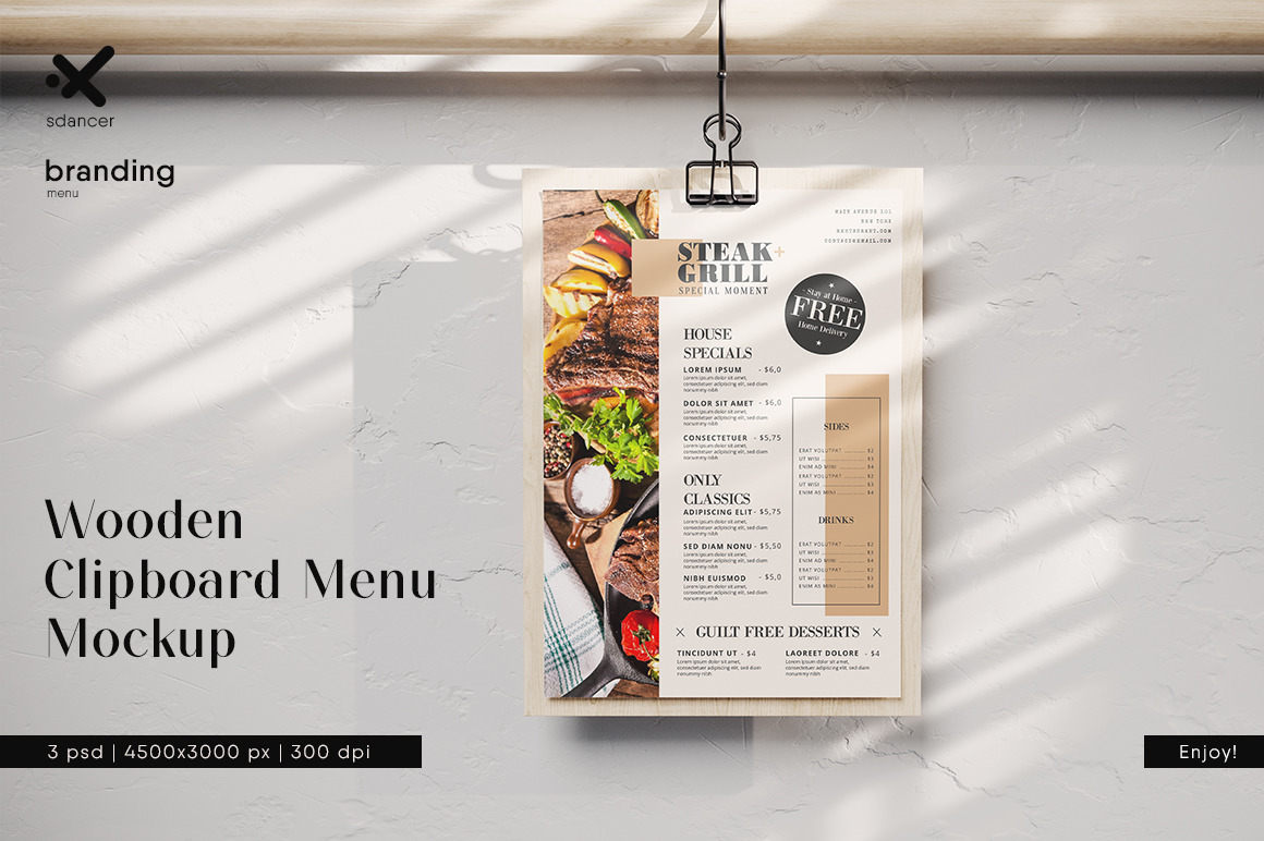 Wooden Clipboard Menu Mockup