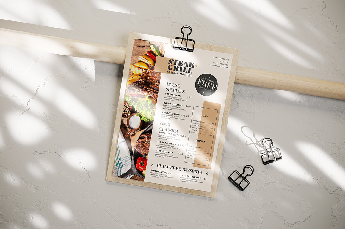 Wooden Clipboard Menu Mockup