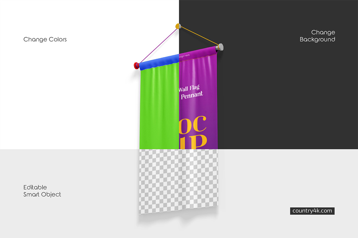 Hanging Wall Flag Rectangle Pennant Mockup Set Hanging Wall Flag Rectangle Pennant Mockup Set