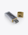 Opened Metallic USB Flash Drive Mockup - Half-Side (High Angle)