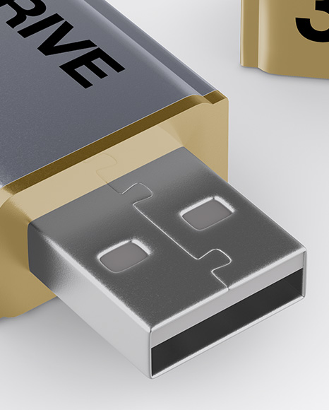 Opened Metallic USB Flash Drive Mockup - Half-Side (High Angle)