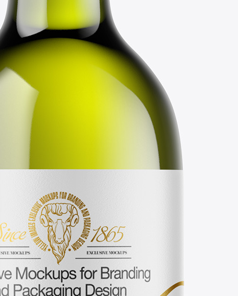 Green Glass White Wine Bottle Mockup