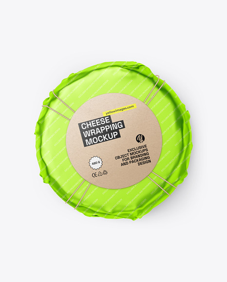 Cheese Wheel Wrapped in Metallized Paper Mockup