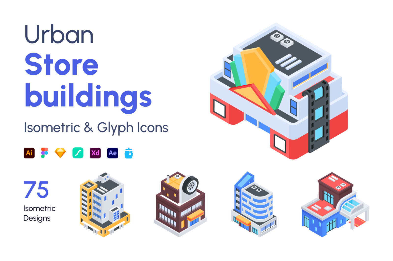Urban Store Buildings Isometric Icons Urban Store Buildings Isometric Icons