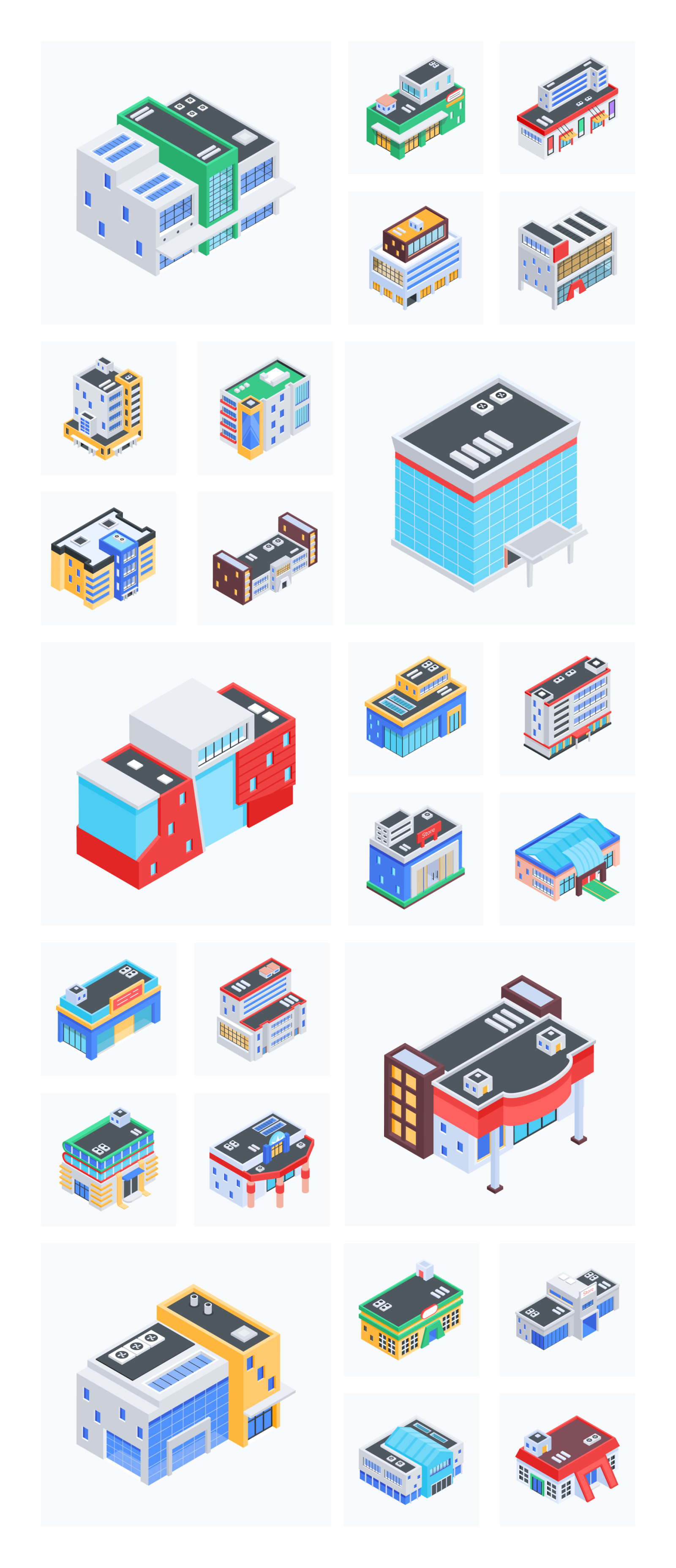 Urban Store Buildings Isometric Icons Urban Store Buildings Isometric Icons