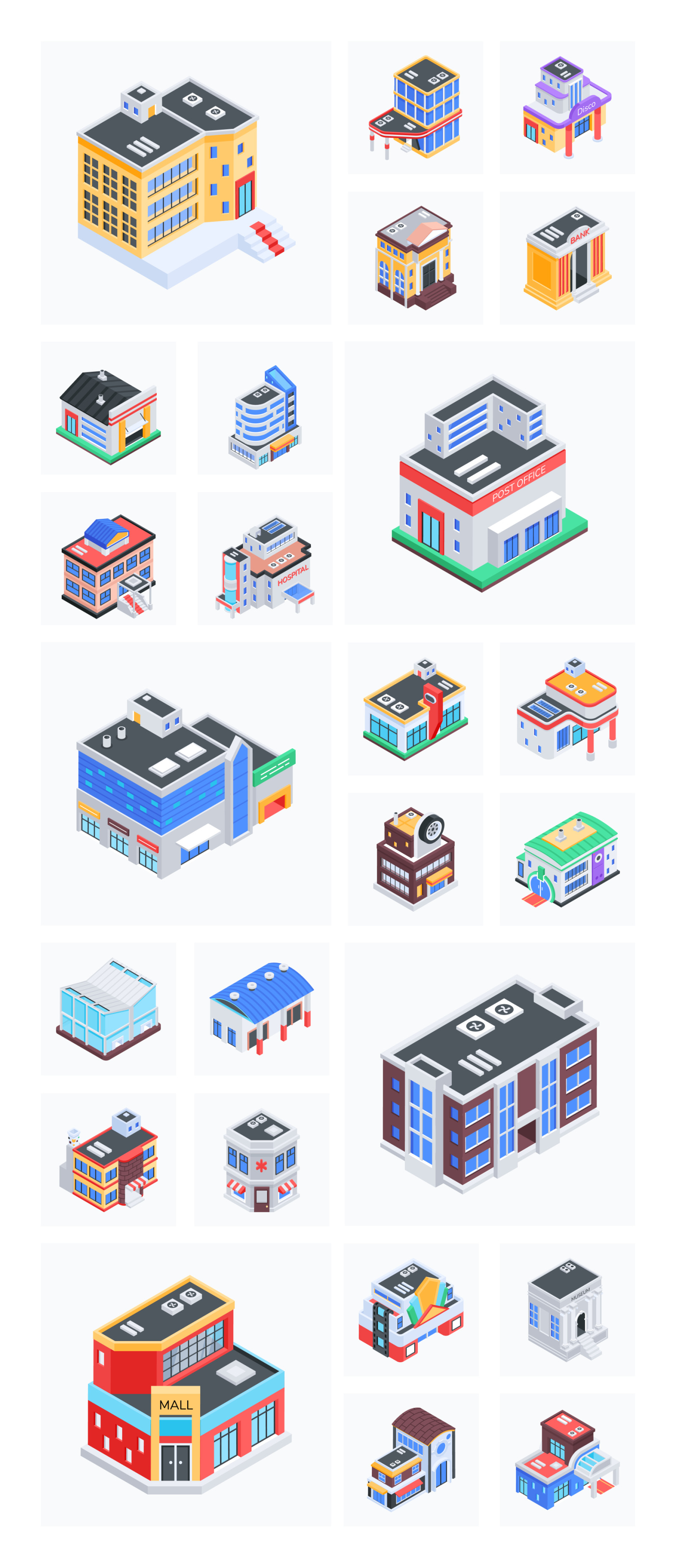 Urban Store Buildings Isometric Icons Urban Store Buildings Isometric Icons
