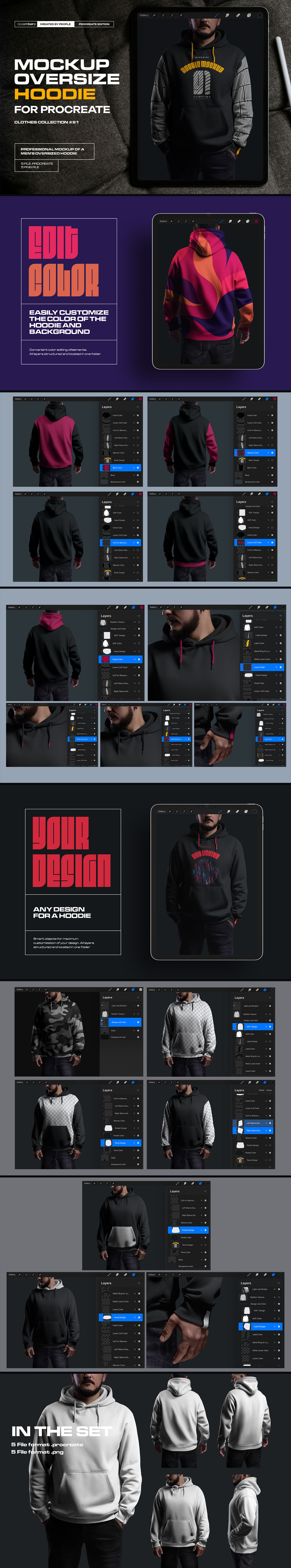 5 Mockups Oversize Hoodie for Procreate