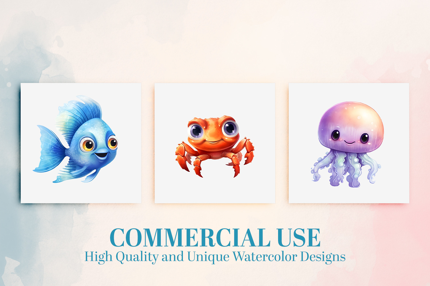 Ocean Babies Watercolor Clipart: 20 Cute Sea Animals PNG