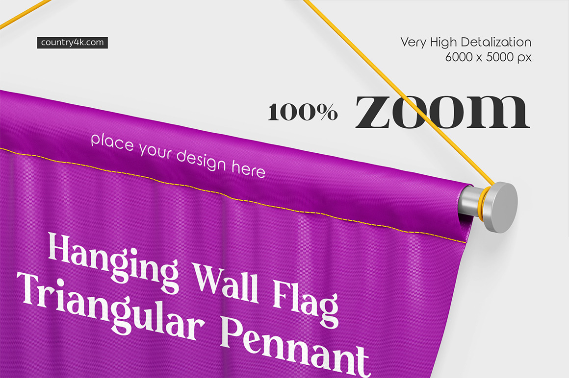 Hanging Wall Flag Triangular Pennant Mockup Set Hanging Wall Flag Triangular Pennant Mockup Set