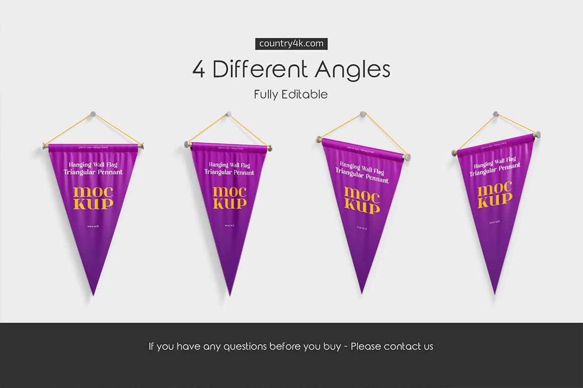Hanging Wall Flag Triangular Pennant Mockup Set Hanging Wall Flag Triangular Pennant Mockup Set