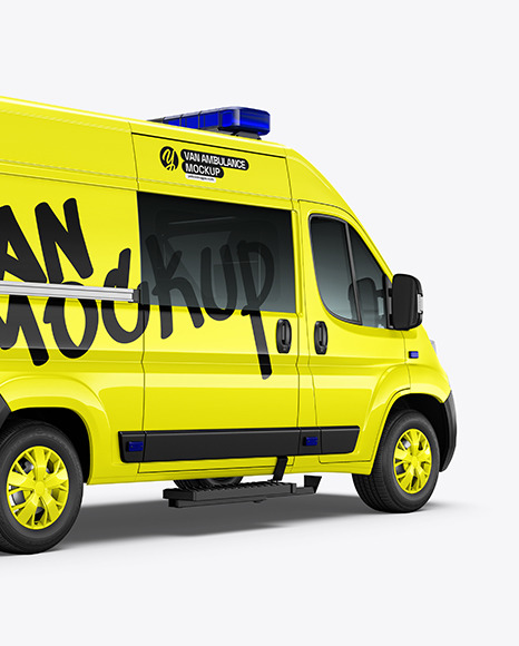 Van Ambulance Mockup - Back Half Side View