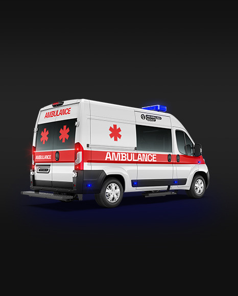 Van Ambulance Mockup - Back Half Side View