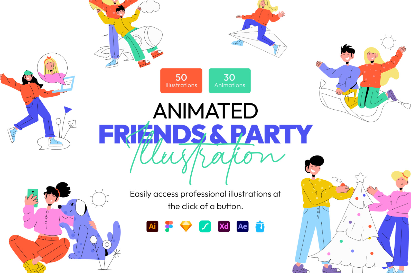 Friends and Party Illustration Set Friends and Party Illustration Set