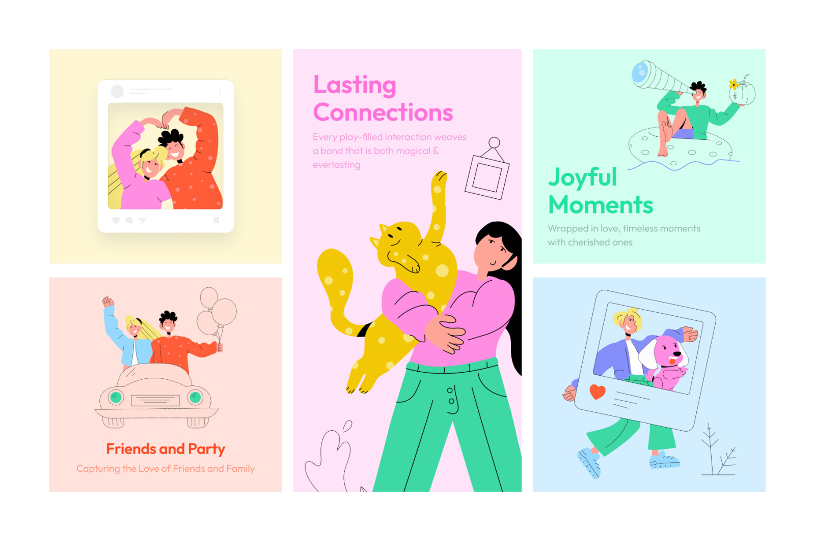 Friends and Party Illustration Set Friends and Party Illustration Set