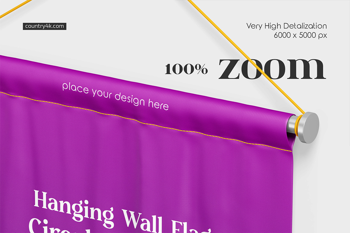 Hanging Wall Flag Circular Pennant Mockup Set Hanging Wall Flag Circular Pennant Mockup Set